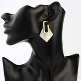 Vintage Acrylic Geometric Hanging Earrings For Women Statement Metal Square Hollow Drop Earrings