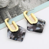 Vintage Acrylic Geometric Hanging Earrings For Women Statement Metal Square Hollow Drop Earrings