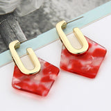 Vintage Acrylic Geometric Hanging Earrings For Women Statement Metal Square Hollow Drop Earrings