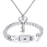 Couple Lovers Jewelry Love Heart Lock Bracelet Stainless Steel Bracelets Bangles Key Pendant Necklace Jewelry