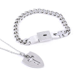 Couple Lovers Jewelry Love Heart Lock Bracelet Stainless Steel Bracelets Bangles Key Pendant Necklace Jewelry