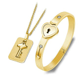 Couple Lovers Jewelry Love Heart Lock Bracelet Stainless Steel Bracelets Bangles Key Pendant Necklace Jewelry