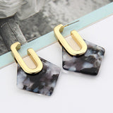Vintage Acrylic Geometric Hanging Earrings For Women Statement Metal Square Hollow Drop Earrings