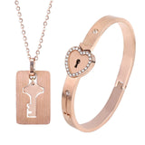 Couple Lovers Jewelry Love Heart Lock Bracelet Stainless Steel Bracelets Bangles Key Pendant Necklace Jewelry
