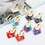 Vintage Acrylic Geometric Hanging Earrings For Women Statement Metal Square Hollow Drop Earrings