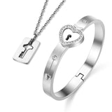 Couple Lovers Jewelry Love Heart Lock Bracelet Stainless Steel Bracelets Bangles Key Pendant Necklace Jewelry