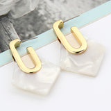 Vintage Acrylic Geometric Hanging Earrings For Women Statement Metal Square Hollow Drop Earrings