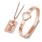 Couple Lovers Jewelry Love Heart Lock Bracelet Stainless Steel Bracelets Bangles Key Pendant Necklace Jewelry